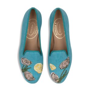 Oysters Turquoise Linen Slipper (Woman)